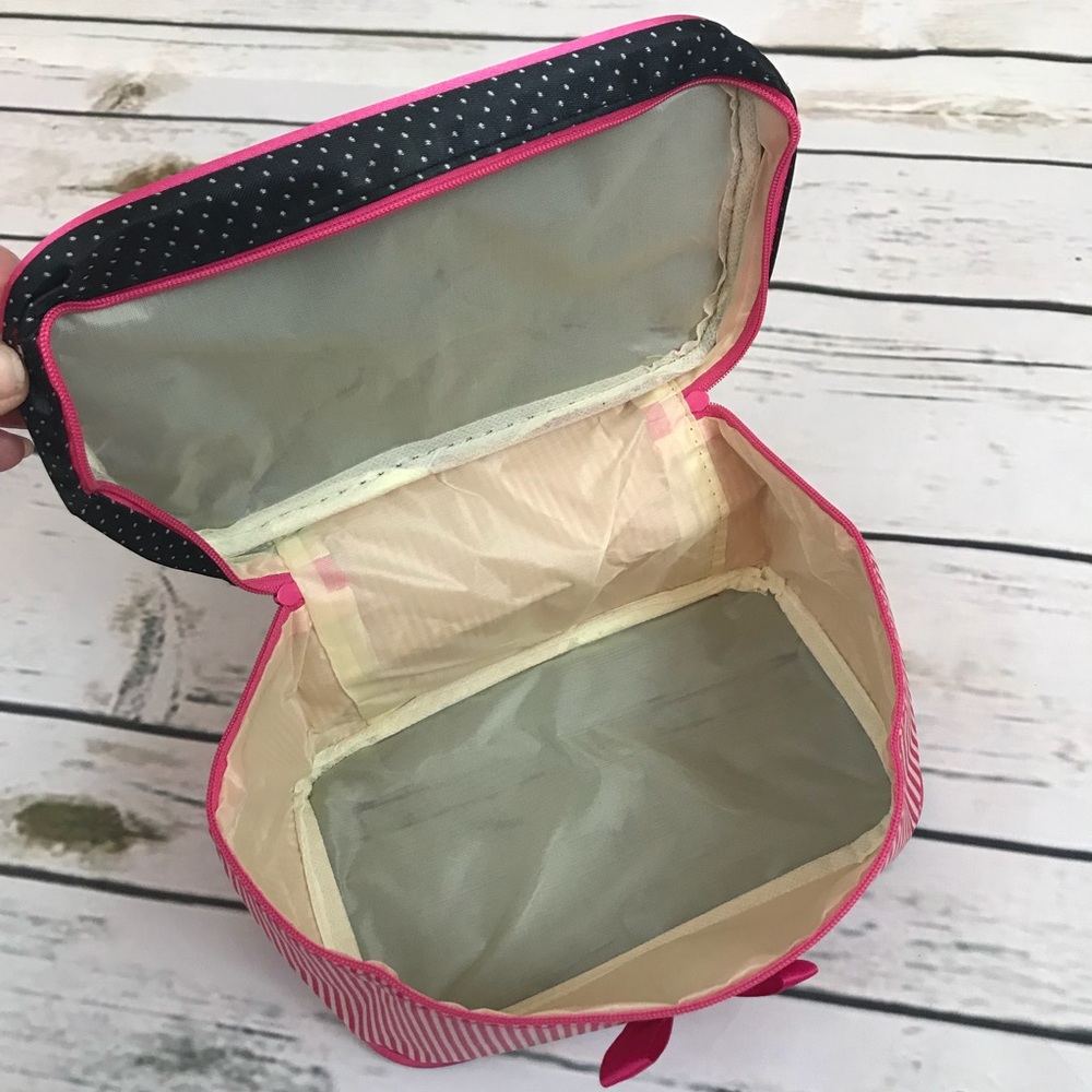 Black & Pink Stripe Zippered Cosmetic Travel Bag - Picture 5 of 6